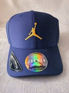 Jordan Nike Jumpman Stretch Pro Flex Fit Large XL 2014 Blue Gold Hat Cap Sample